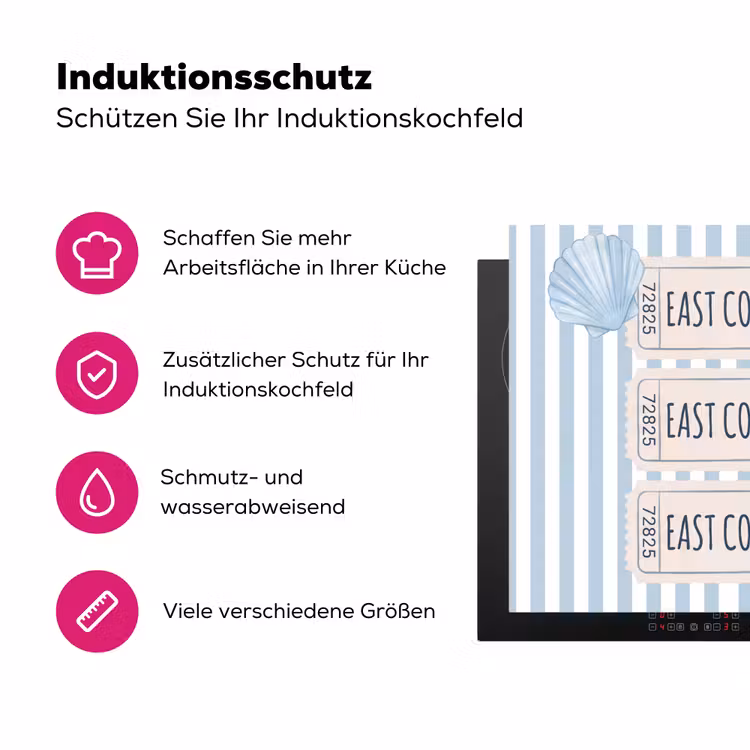 Schelp - Oceaan - Kust - Blauw - Illustratie Inductie beschermer vinyl 3mm middel -zzzzzzz-lf-ups