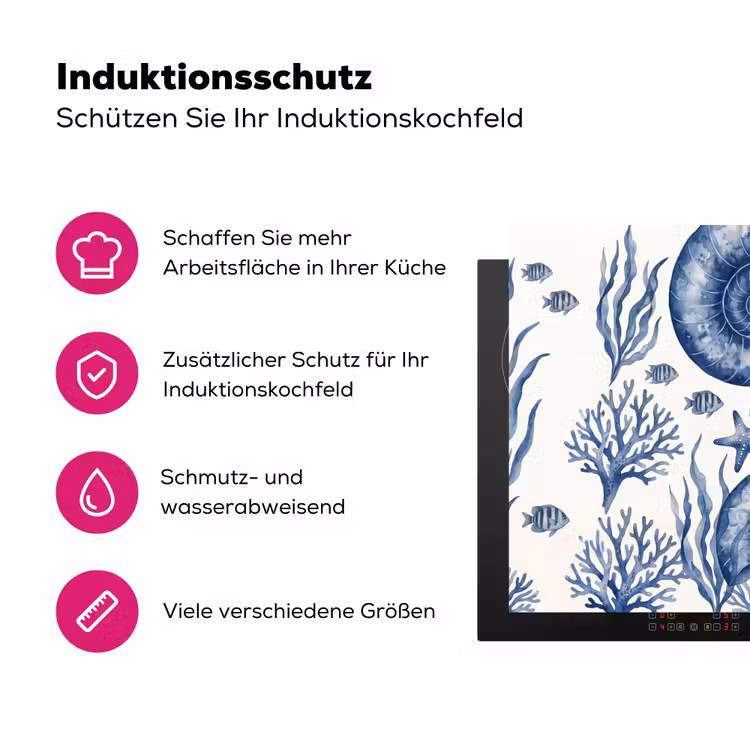 Schelp - Spiraal - Zeeleven - Aquarel - Blauw Inductie beschermer vinyl 3mm klein -zzzzzzz-lf-ups