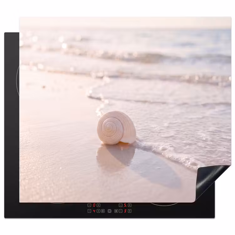 Zeeschelp - Strand - Zee - Natuur - Beige Inductie beschermer vinyl 3mm middel -3d