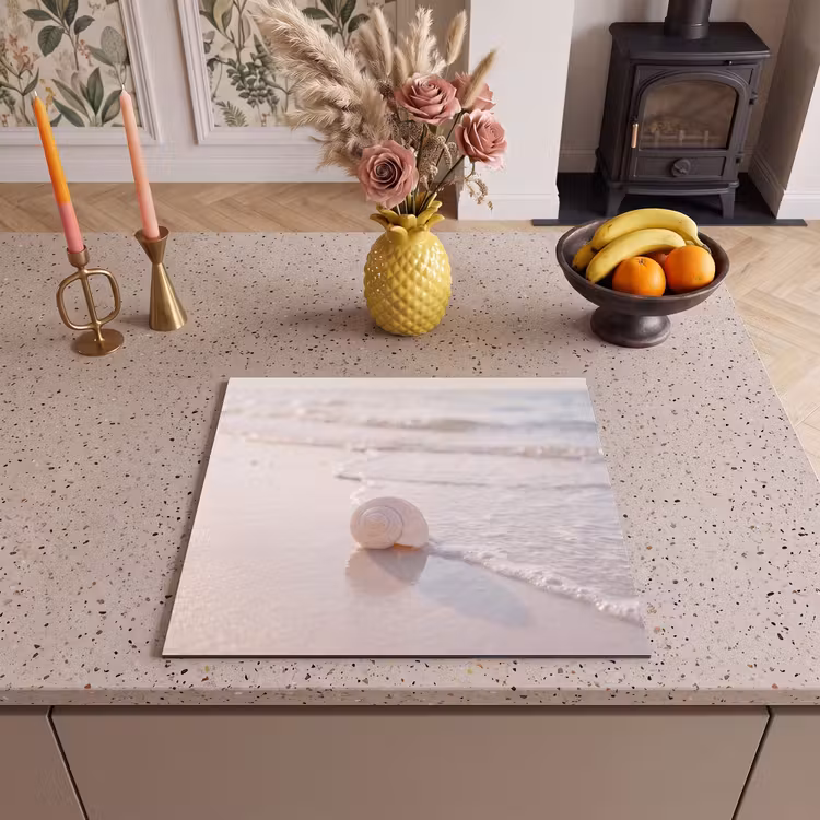 Zeeschelp - Strand - Zee - Natuur - Beige Inductie beschermer vinyl 3mm middel -sfeer3