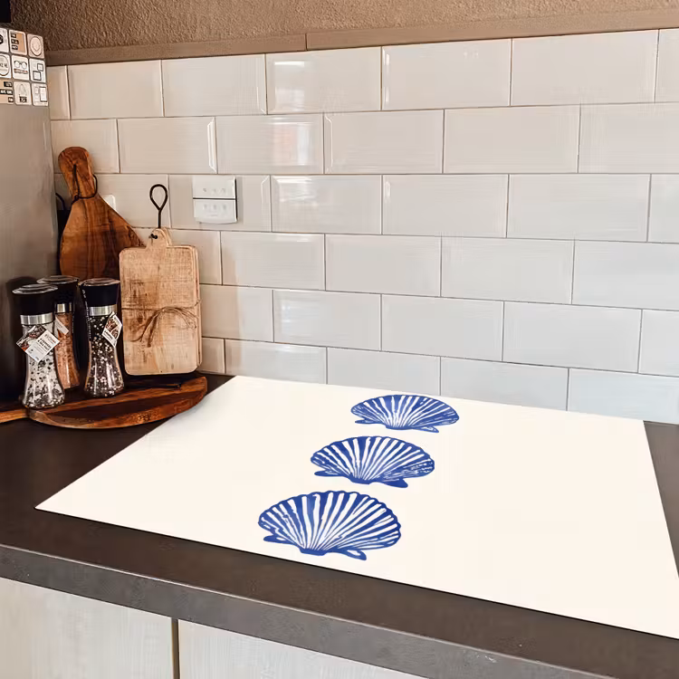 Schelpen - Blauw - Patroon Inductie beschermer vinyl 3mm klein -sfeer3