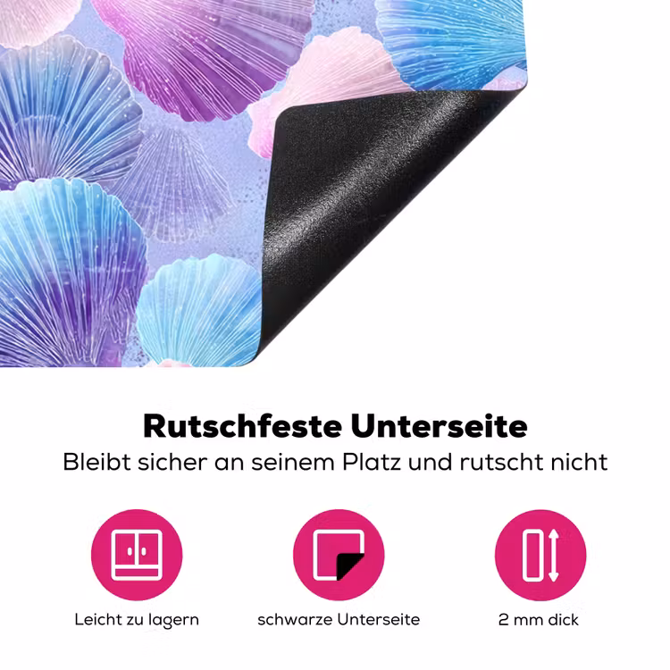 Schelpen - Paars - Blauw - Patroon Inductie beschermer vinyl 3mm klein -zzzzzzz-lf-onderkant