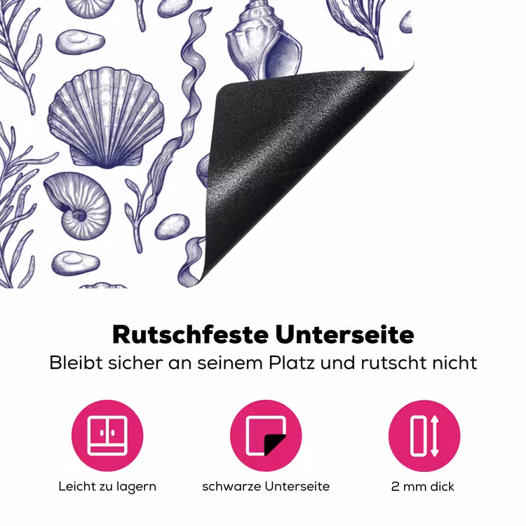 Schelpen - Zeewier - Oceaan - Illustratie - Blauw Inductie beschermer vinyl 3mm klein -zzzzzzz-lf-onderkant
