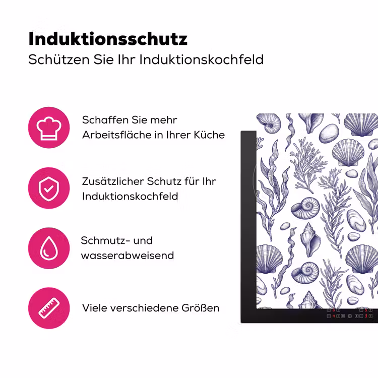 Schelpen - Zeewier - Oceaan - Illustratie - Blauw Inductie beschermer vinyl 3mm klein -zzzzzzz-lf-ups