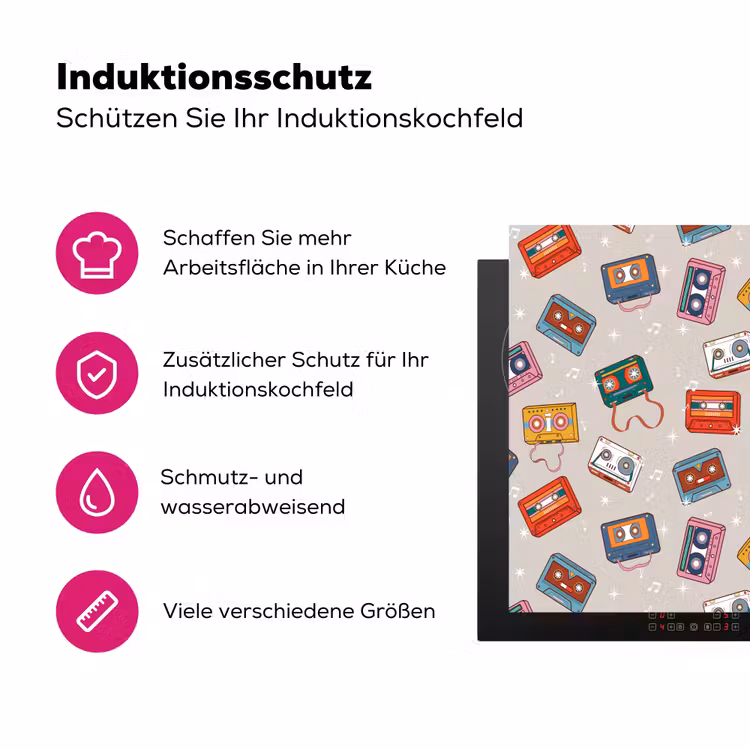 Retro - Disco - Cassettebandjes - Muziek - Multi Inductie beschermer vinyl 3mm klein 276 -zzzzzzz-lf-ups