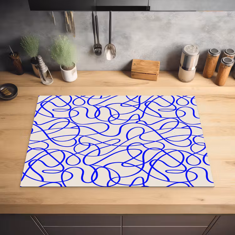Patronen - Beige - Blauw - Lijnen Inductie beschermer vinyl 3mm klein 276 -sfeer5