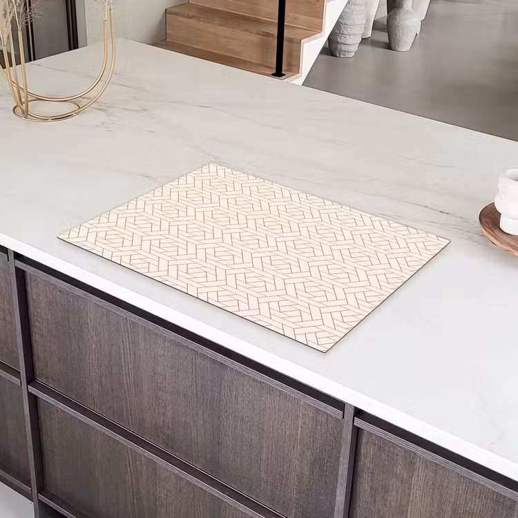 Patroon - Beige - Lijnen - Bruin Inductie beschermer vinyl 3mm klein 276 -sfeer8