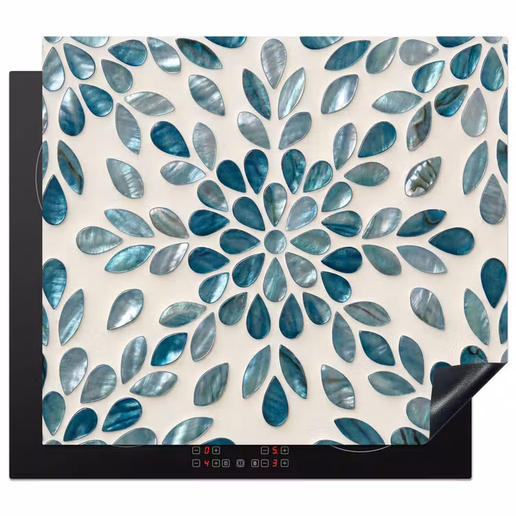 Patroon - Bladeren - Abstract - Modern - Turquoise Inductie beschermer vinyl 3mm middel -3d