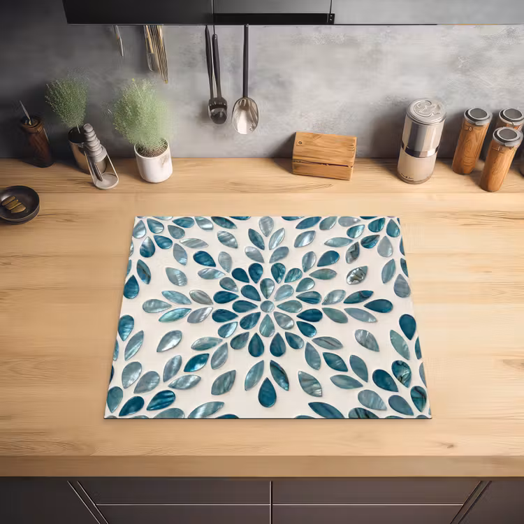 Patroon - Bladeren - Abstract - Modern - Turquoise Inductie beschermer vinyl 3mm middel -sfeer5