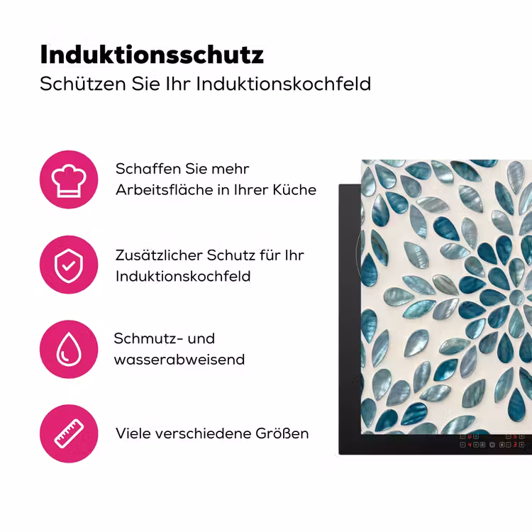 Patroon - Bladeren - Abstract - Modern - Turquoise Inductie beschermer vinyl 3mm middel -zzzzzzz-lf-ups