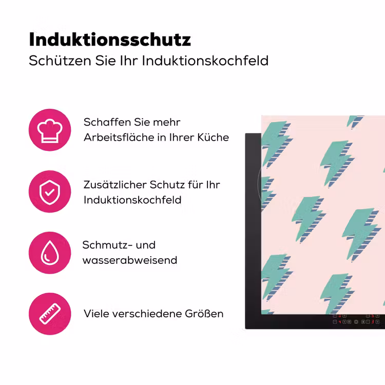 Patroon - Bliksem - Roze - Groen Inductie beschermer vinyl 3mm klein 276 -zzzzzzz-lf-ups