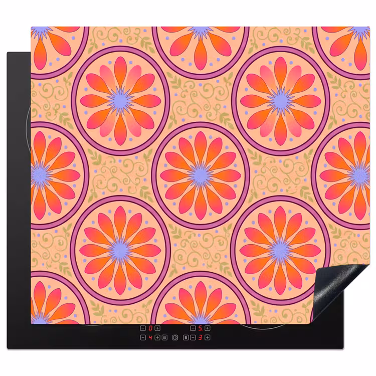 Patroon - Bloemen - Decoratief - Kleurrijk - Modern Inductie beschermer vinyl 3mm middel -3d