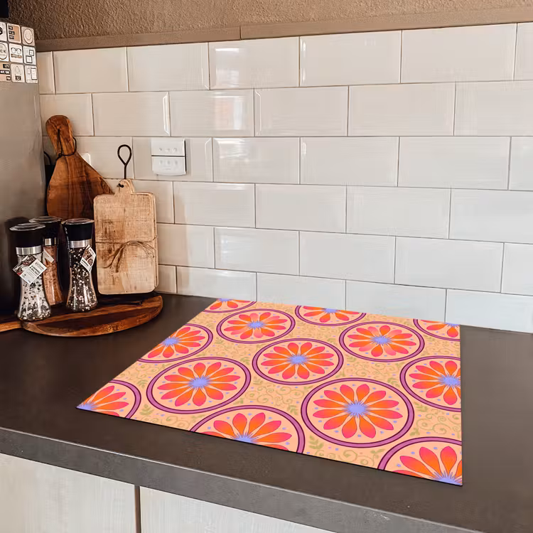 Patroon - Bloemen - Decoratief - Kleurrijk - Modern Inductie beschermer vinyl 3mm middel -sfeer3