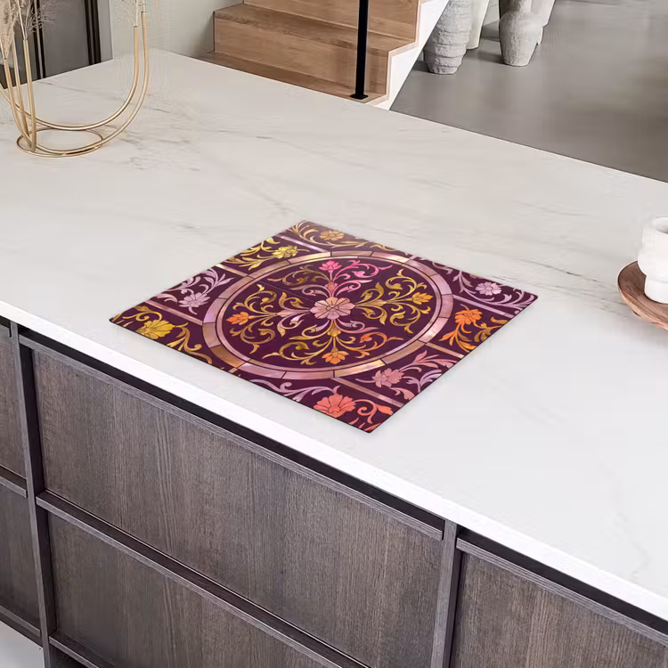 Patroon - Floraal - Oosters - Paars - Goud Inductie beschermer vinyl 3mm middel -sfeer8