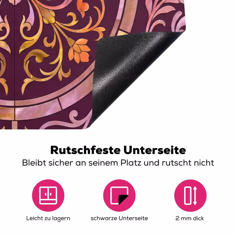 Patroon - Floraal - Oosters - Paars - Goud Inductie beschermer vinyl 3mm middel -zzzzzzz-lf-onderkant