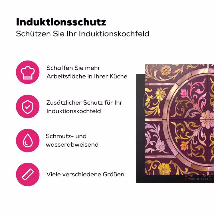 Patroon - Floraal - Oosters - Paars - Goud Inductie beschermer vinyl 3mm middel -zzzzzzz-lf-ups