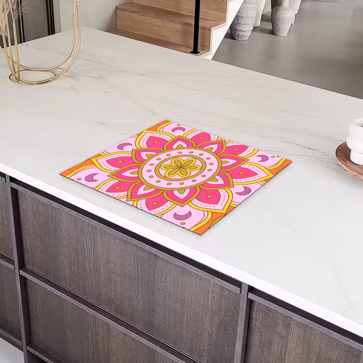 Patroon - Bloemmotief - Decoratie - Abstract - Roze Inductie beschermer vinyl 3mm middel -sfeer8