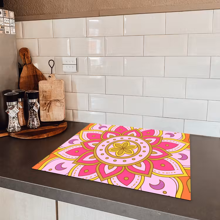 Patroon - Bloemmotief - Decoratie - Abstract - Roze Inductie beschermer vinyl 3mm middel -sfeer3