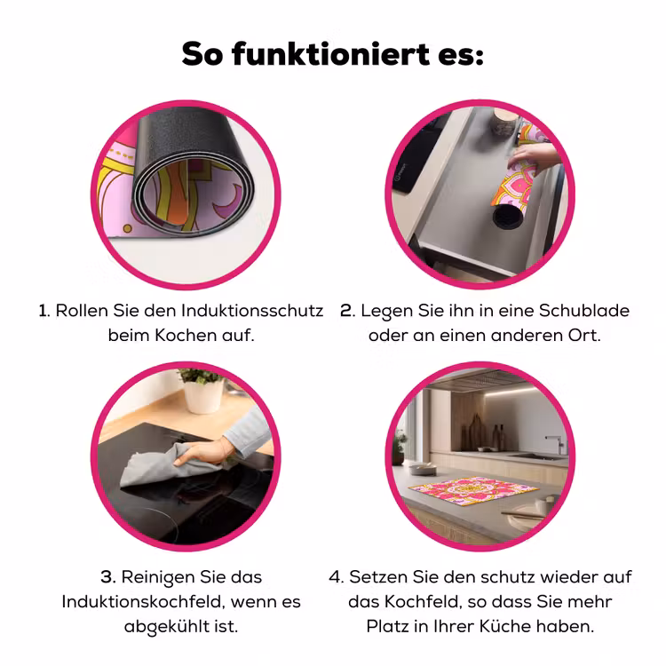 Patroon - Bloemmotief - Decoratie - Abstract - Roze Inductie beschermer vinyl 3mm middel -zzzzzzz-lf-werking