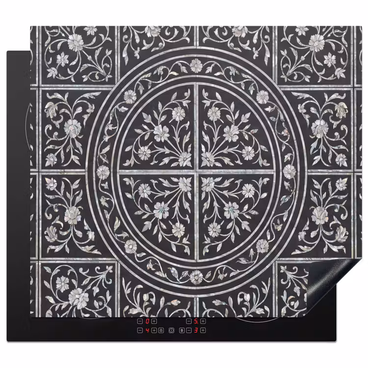 Patroon - Bloemmotief - Decoratie - Klassiek - Zwart Inductie beschermer vinyl 3mm middel -3d