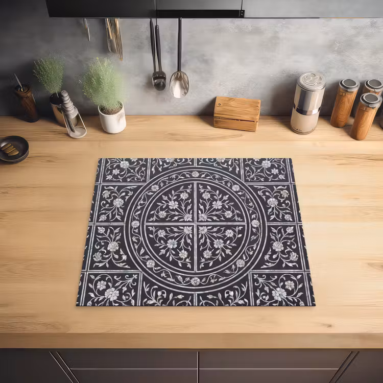 Patroon - Bloemmotief - Decoratie - Klassiek - Zwart Inductie beschermer vinyl 3mm middel -sfeer5