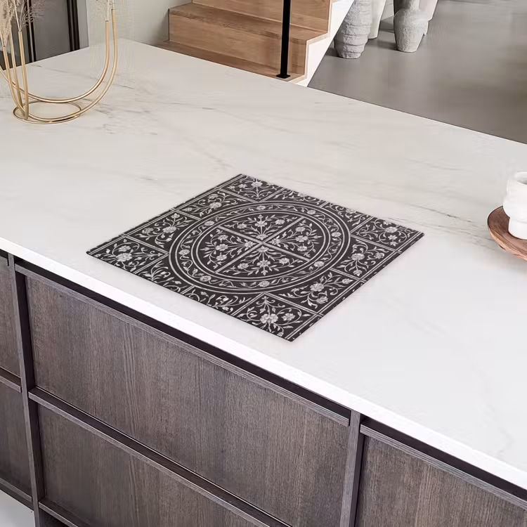 Patroon - Bloemmotief - Decoratie - Klassiek - Zwart Inductie beschermer vinyl 3mm middel -sfeer8