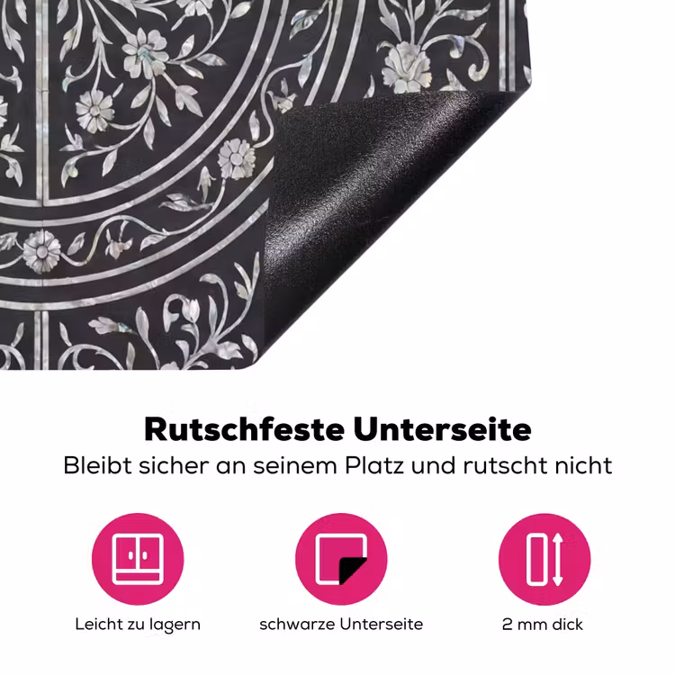 Patroon - Bloemmotief - Decoratie - Klassiek - Zwart Inductie beschermer vinyl 3mm middel -zzzzzzz-lf-onderkant