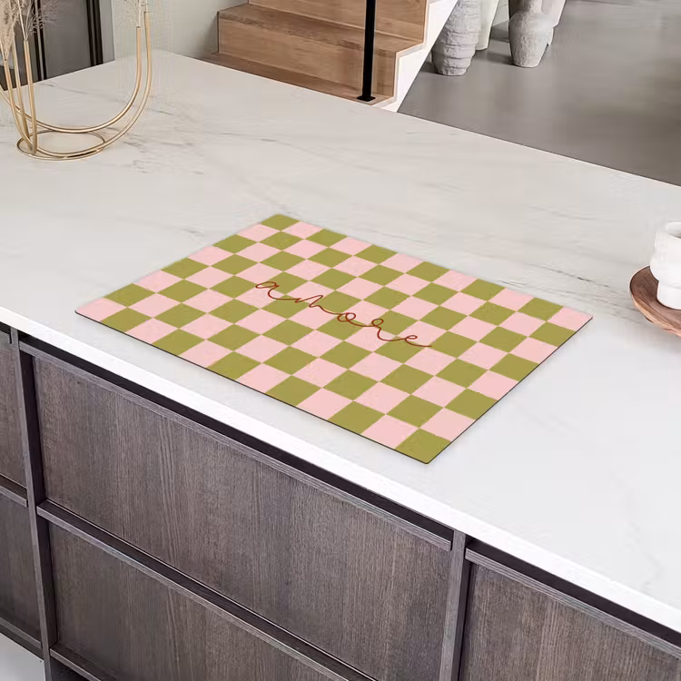 Patroon - Geblokt - Olijfgroen - Amore Inductie beschermer vinyl 3mm klein -sfeer8