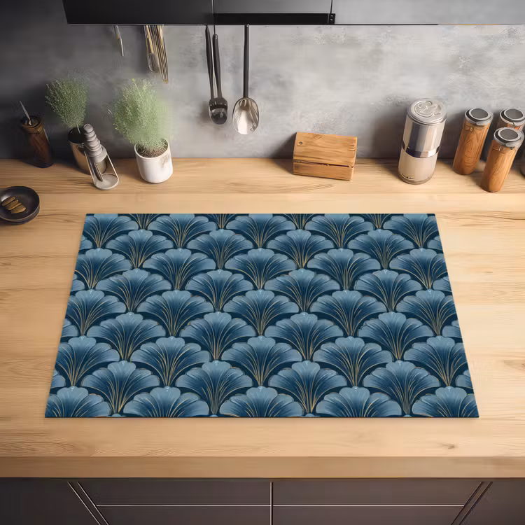 Patroon - Ginkgoblad - Blauw Inductie beschermer vinyl 3mm klein 276 -sfeer5