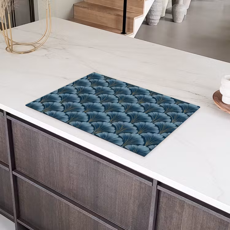 Patroon - Ginkgoblad - Blauw Inductie beschermer vinyl 3mm klein 276 -sfeer8