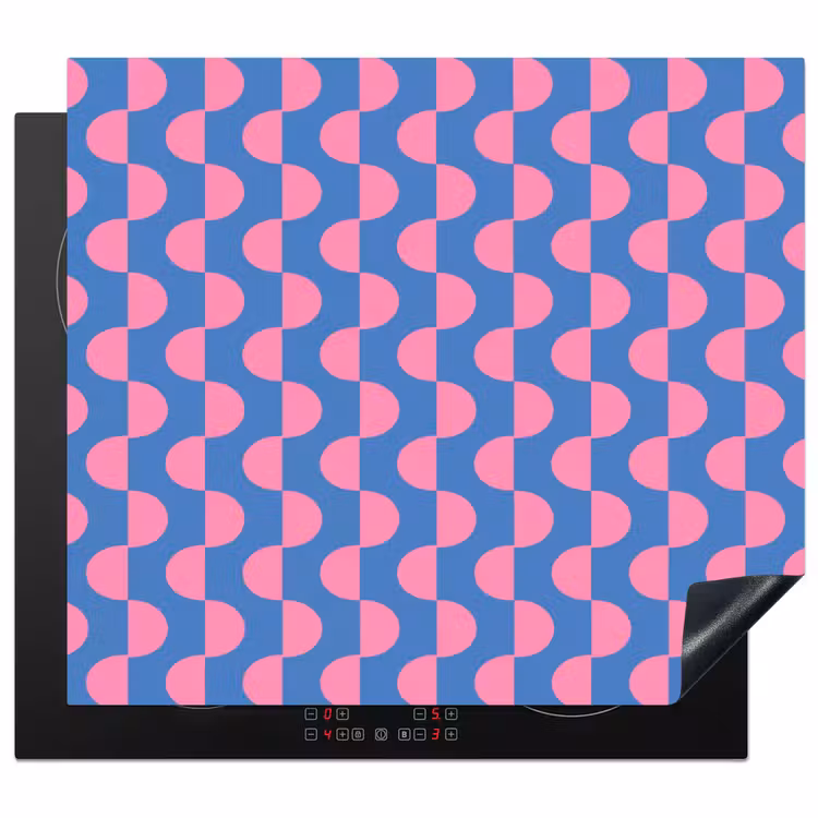 Patroon - Halve cirkels - Abstract - Modern - Roze - Blauw Inductie beschermer vinyl 3mm middel -3d