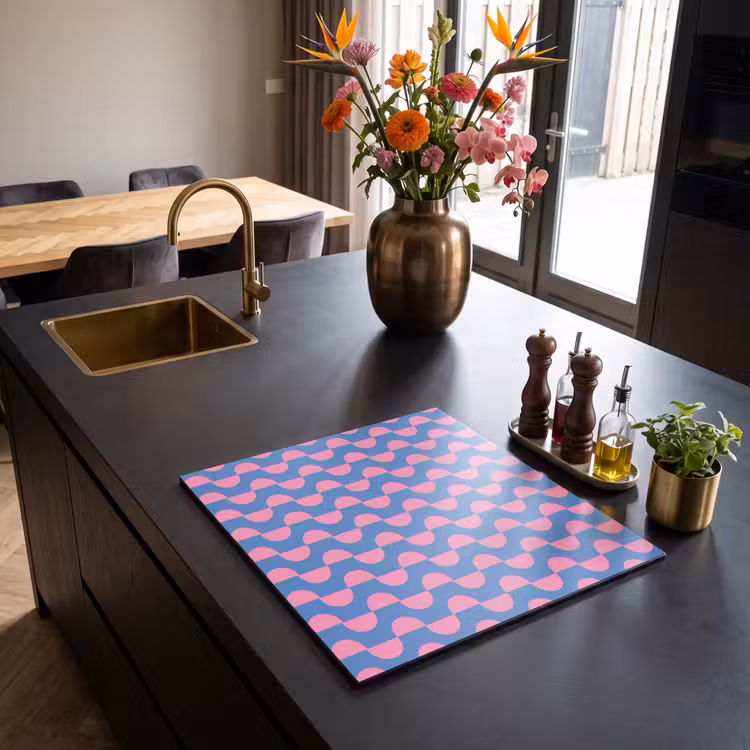 Patroon - Halve cirkels - Abstract - Modern - Roze - Blauw Inductie beschermer vinyl 3mm middel -sfeer5