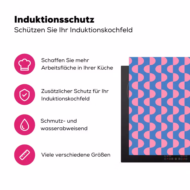 Patroon - Halve cirkels - Abstract - Modern - Roze - Blauw Inductie beschermer vinyl 3mm middel -zzzzzzz-lf-ups