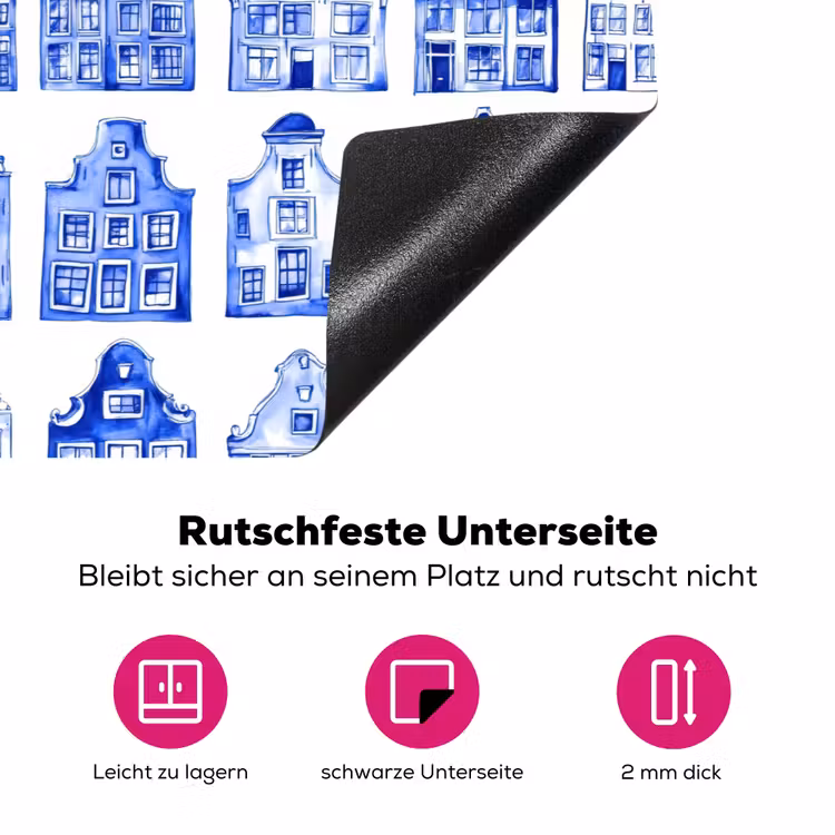 Patroon - Huizen - Blauw Inductie beschermer vinyl 3mm klein 276 -zzzzzzz-lf-onderkant