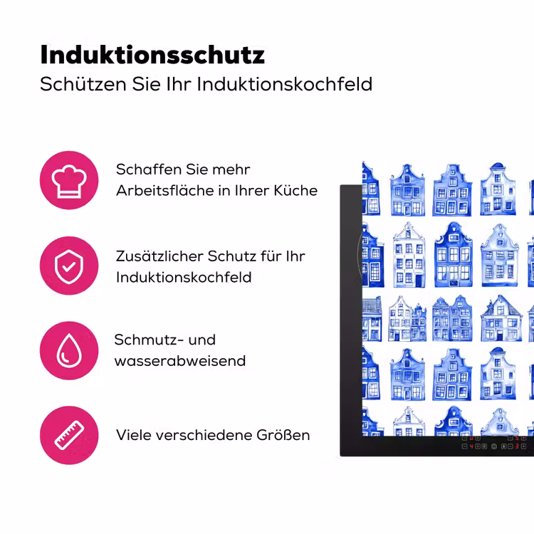 Patroon - Huizen - Blauw Inductie beschermer vinyl 3mm klein 276 -zzzzzzz-lf-ups