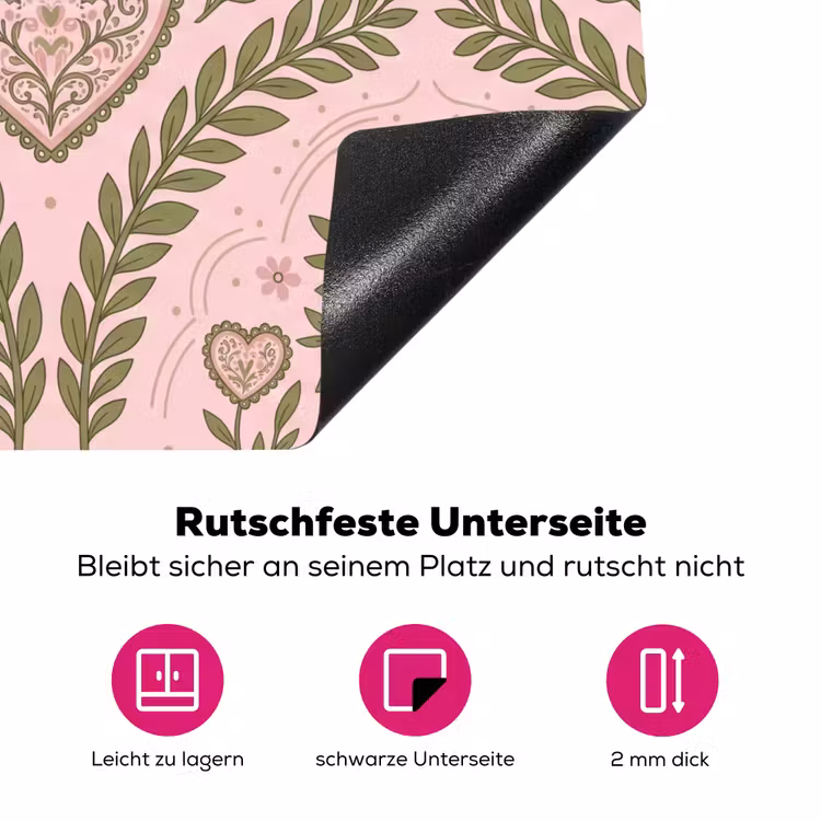Patroon - Hart - Bloemen - Folkloristisch - Roze Inductie beschermer vinyl 3mm middel -zzzzzzz-lf-onderkant