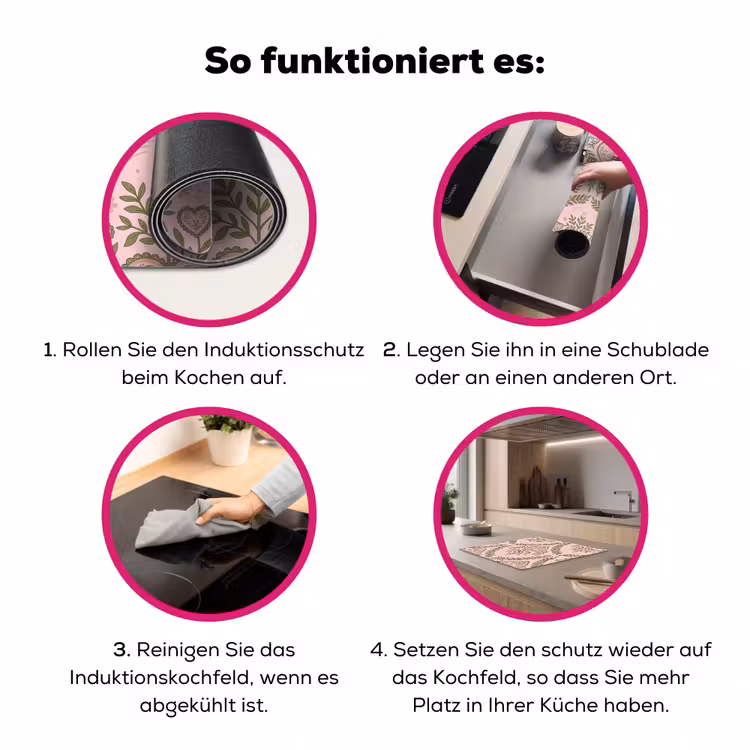 Patroon - Hart - Bloemen - Folkloristisch - Roze Inductie beschermer vinyl 3mm middel -zzzzzzz-lf-werking