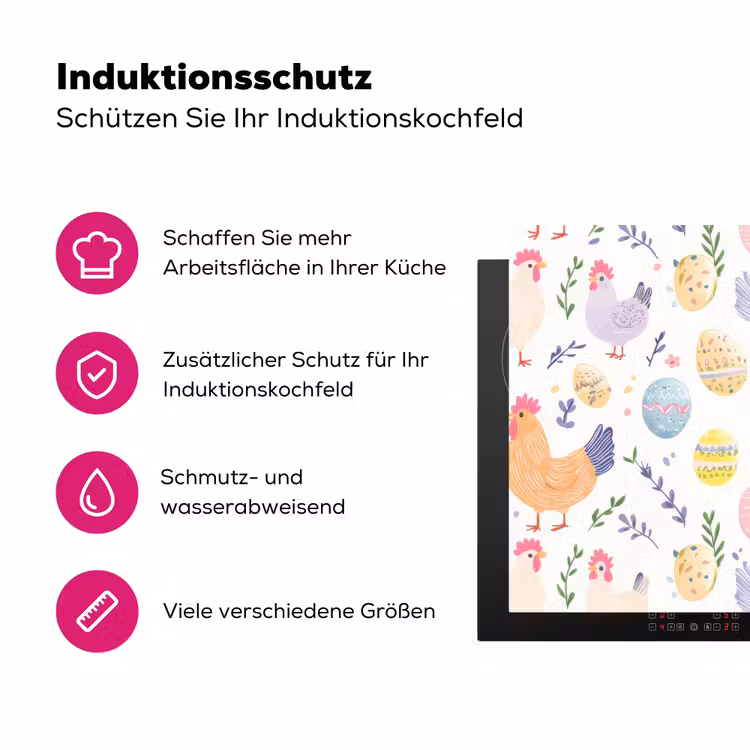 Patroon - Kip - Paaseieren Inductie beschermer vinyl 3mm klein -zzzzzzz-lf-ups