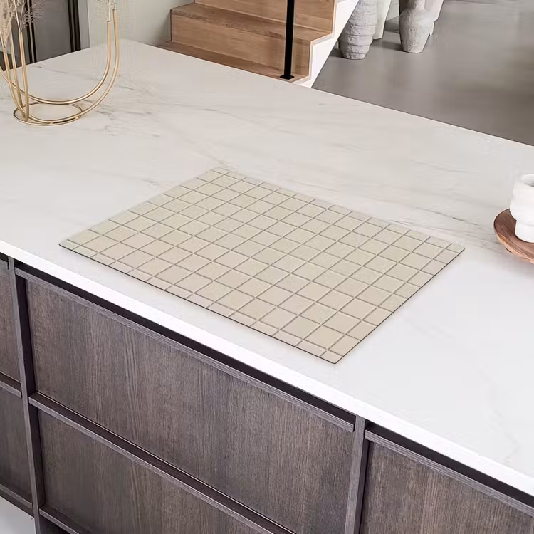 Patroon - Tegels - Taupe Inductie beschermer vinyl 3mm klein 276 -sfeer8
