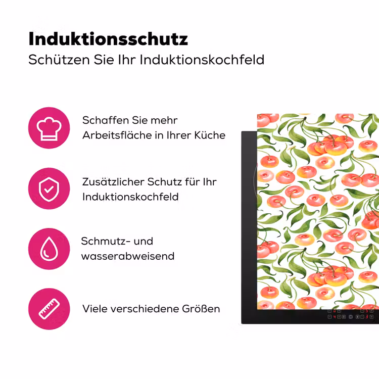 Patroon - Kersen - Wit Inductie beschermer vinyl 3mm klein 276 -zzzzzzz-lf-ups