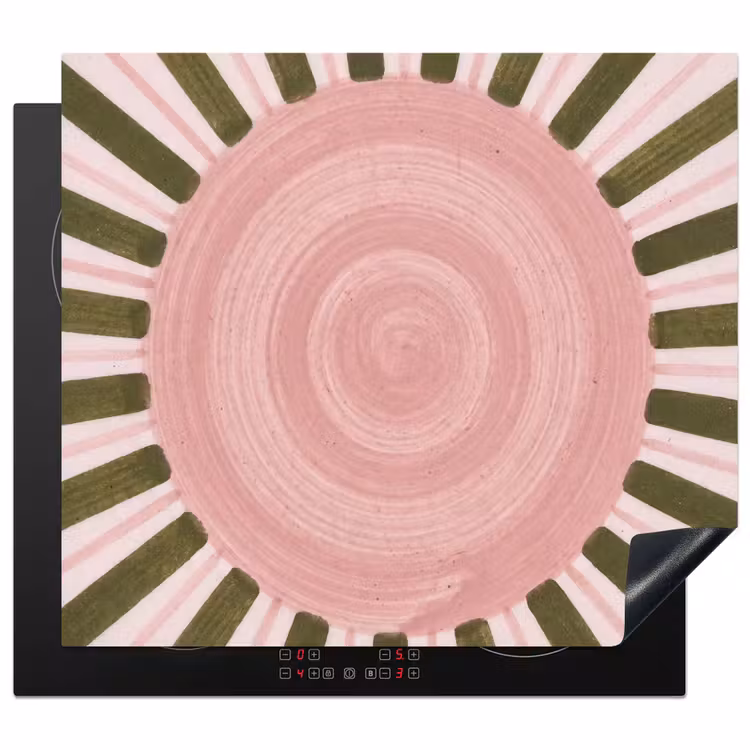 Patroon - Cirkel - Stralen - Abstract - Roze Inductie beschermer vinyl 3mm middel -3d