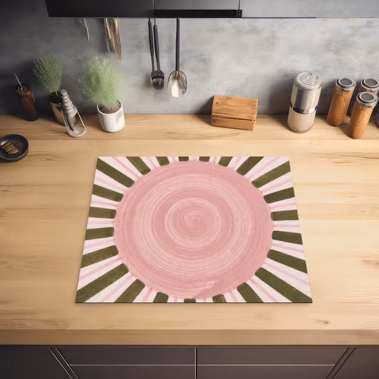 Patroon - Cirkel - Stralen - Abstract - Roze Inductie beschermer vinyl 3mm middel -sfeer5
