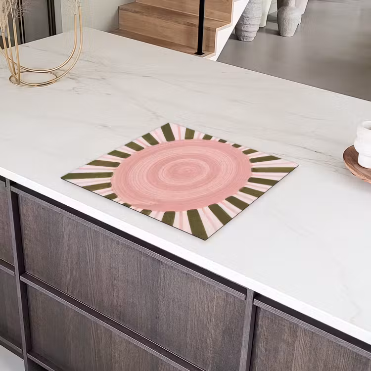 Patroon - Cirkel - Stralen - Abstract - Roze Inductie beschermer vinyl 3mm middel -sfeer8