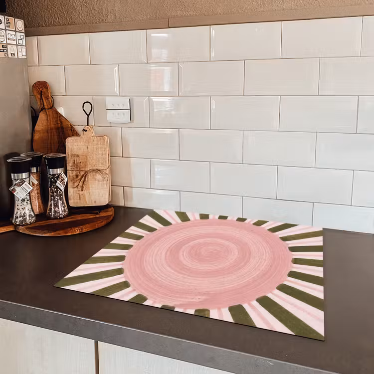 Patroon - Cirkel - Stralen - Abstract - Roze Inductie beschermer vinyl 3mm middel -sfeer3