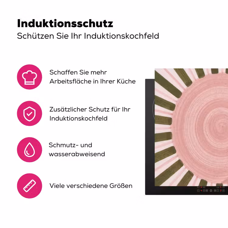 Patroon - Cirkel - Stralen - Abstract - Roze Inductie beschermer vinyl 3mm middel -zzzzzzz-lf-ups