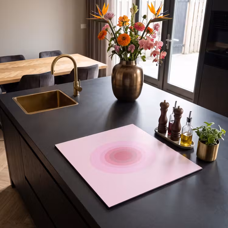 Patroon - Cirkels - Abstract - Roze - Modern Inductie beschermer vinyl 3mm middel -sfeer5