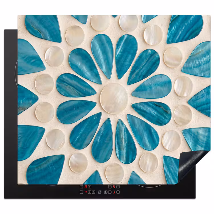 Patroon - Mozaïek - Schelpen - Abstract - Turquoise Inductie beschermer vinyl 3mm middel -3d
