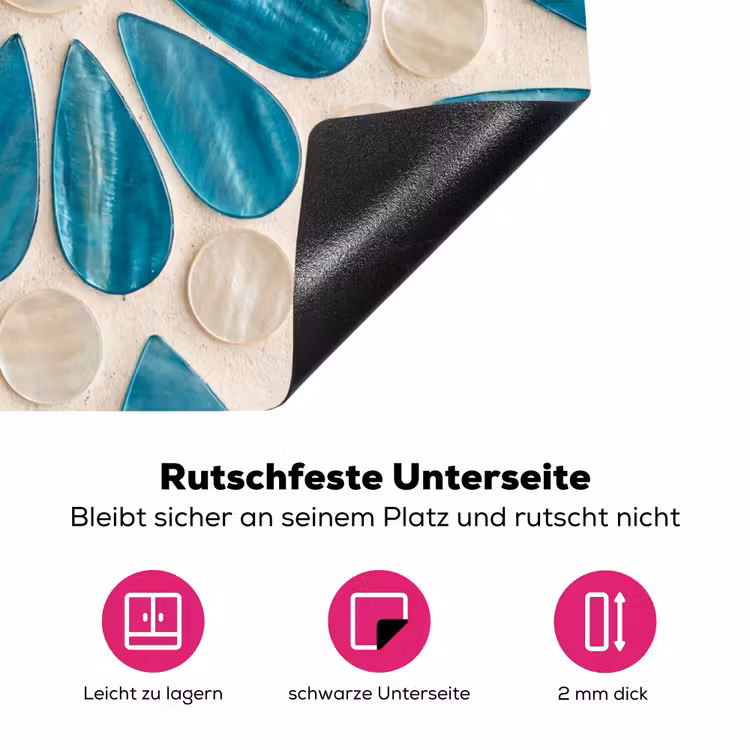 Patroon - Mozaïek - Schelpen - Abstract - Turquoise Inductie beschermer vinyl 3mm middel -zzzzzzz-lf-onderkant
