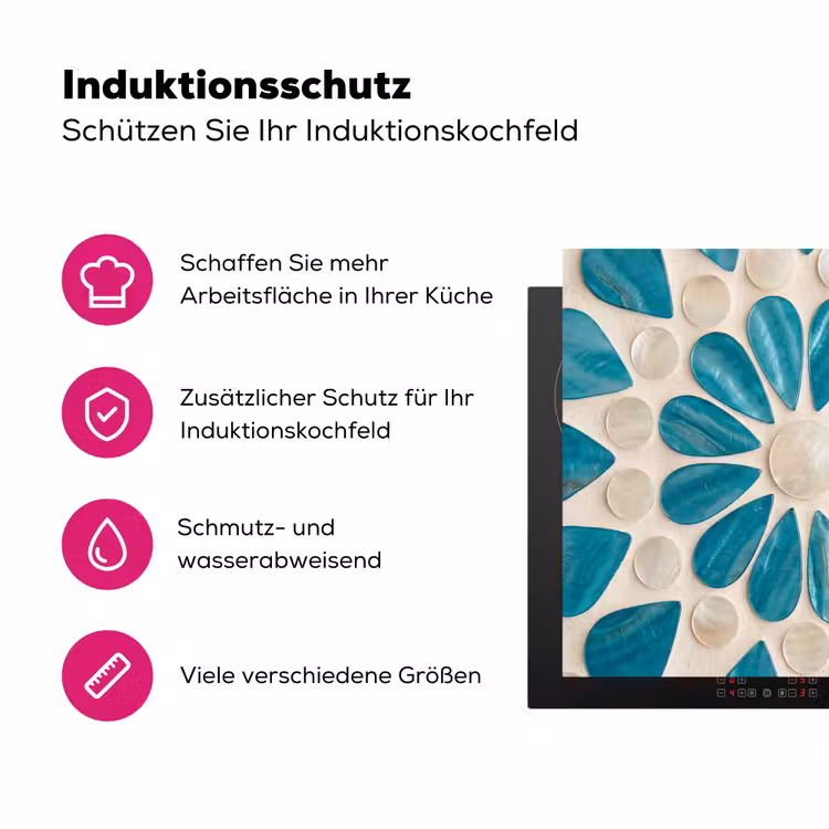 Patroon - Mozaïek - Schelpen - Abstract - Turquoise Inductie beschermer vinyl 3mm middel -zzzzzzz-lf-ups