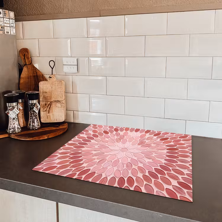 Patroon - Mozaïek - Ovaal - Abstract - Roze Inductie beschermer vinyl 3mm middel -sfeer3